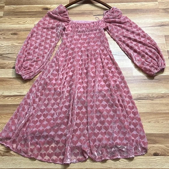 For Love Lemons Nikki Heart Burnout Cute Romantic Midi Dress size S - Picture 4 of 16